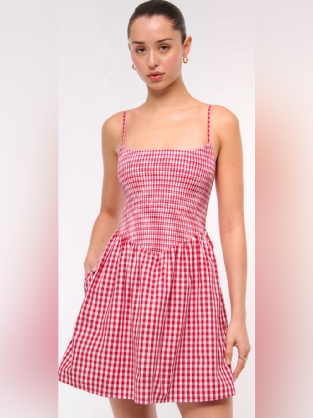 Abercrombie & Fitch Red Gingham Smocked Mini Dress